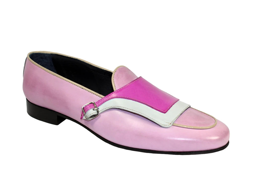 Duca Di Matiste "Potenza" Pink Combo Genuine Calfskin Monk Strap Loafer Shoes.